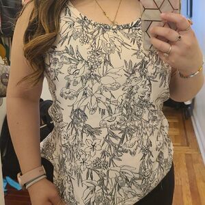 Ann Taylor Floral Black And Cream Tank Top Size XS